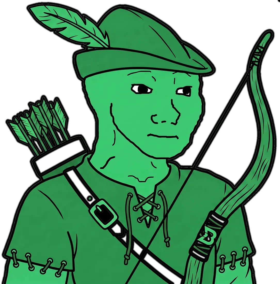 BOWJAK the outlaw wojak pops out from behind the oak